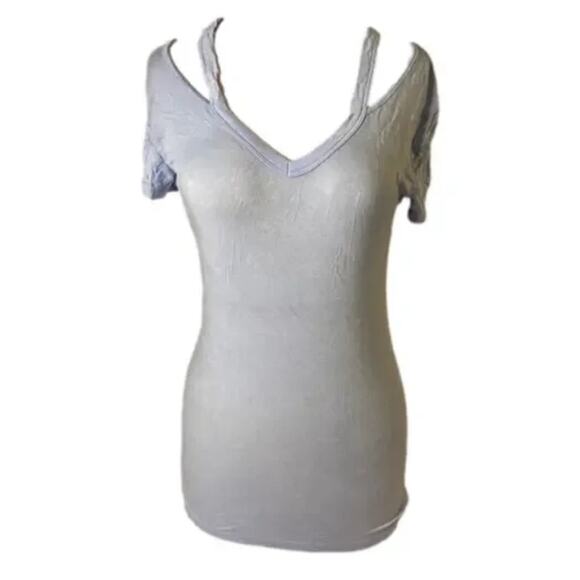 Y2K Gray Strappy Cold Shoulder Top American Dream Women’s Medium - Picture 2 of 5